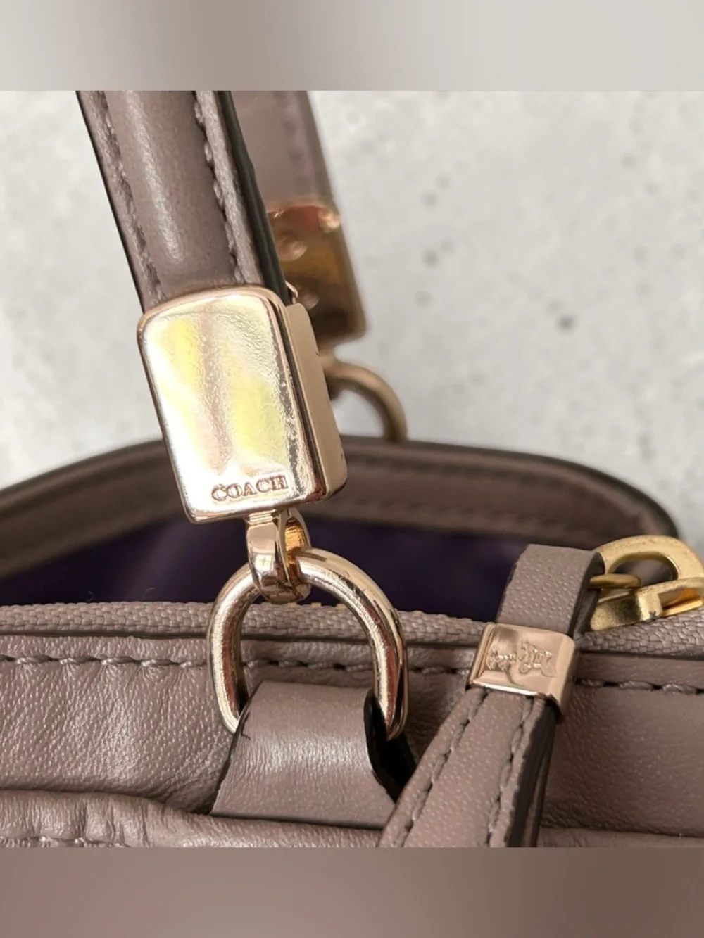 Coach Madison Cafe Carryall Shoulder Bag -Pintuck, Pleated Leather- Grey Birch - Picture 7 of 12